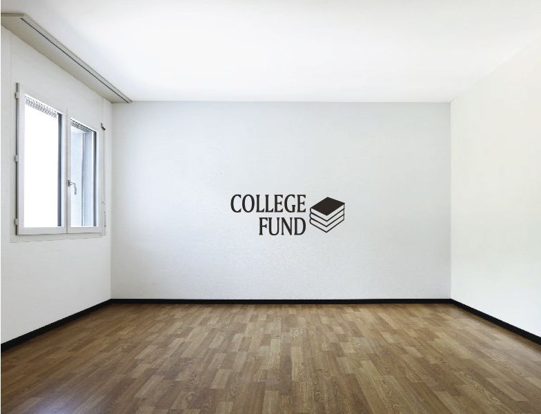 College Fund decal with bold text and graduation cap icon, dark lettering