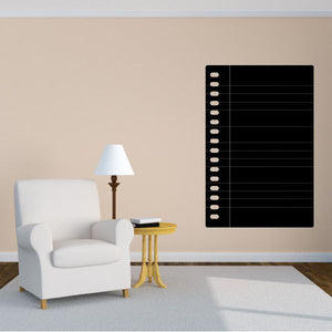 College ruled paper wall decal, black rectangle with white lines and left dot rows