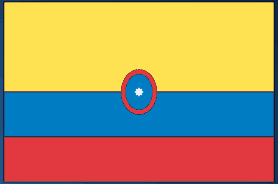 Colombia flag sticker with yellow, blue, red stripes and circular crest