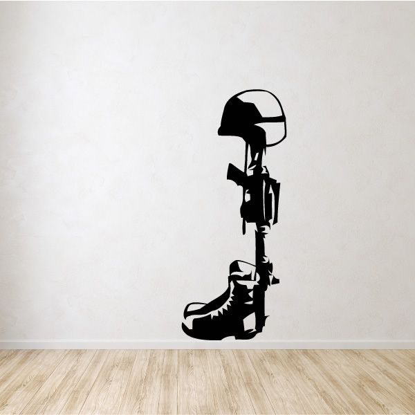 Black soldier silhouette memorial wall decal, kneeling with rifle
