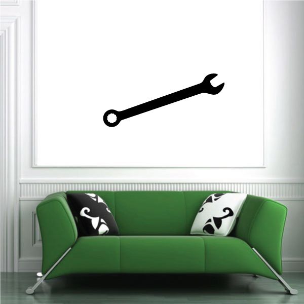 Black combination wrench decal with open-ring end and offset jaw shape