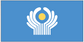 Comind states flag sticker with blue background, white hands, and yellow flame icon