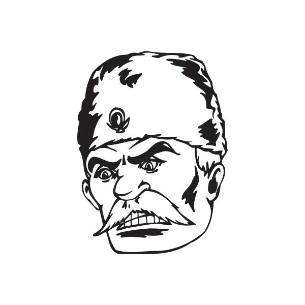 Mustached officer portrait decal in black-and-white