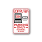 Computer geek parking only sticker, red border, laptop and text warning violators will be hacked