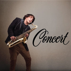 Vinyl wall decal showing a saxophonist and the word 'Concert'.