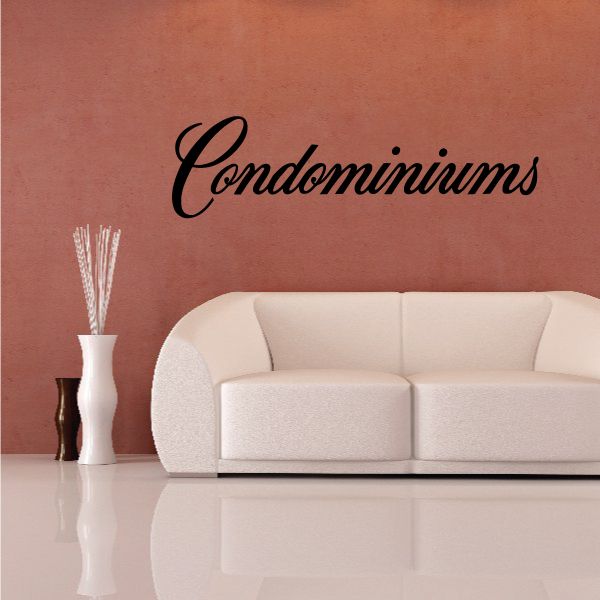 Condominiums vinyl wall decal with black cursive lettering