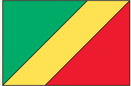 Congo flag sticker with green background, red field, and diagonal yellow stripe
