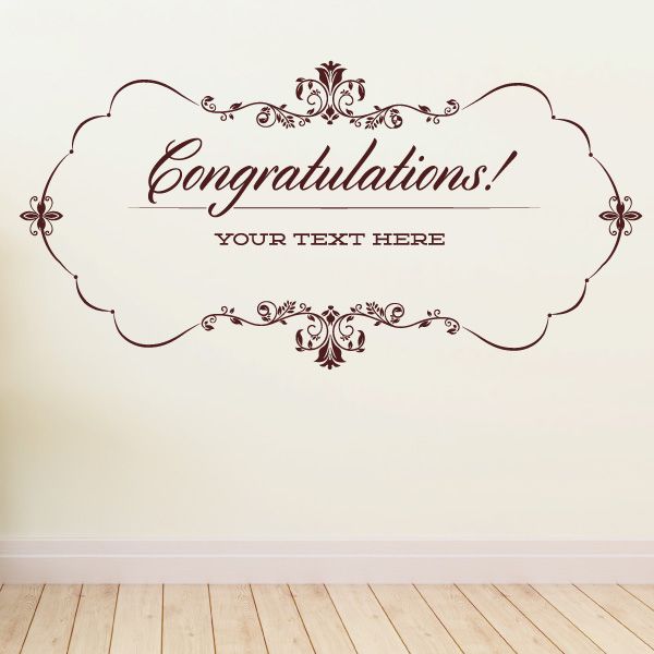 Congratulations vinyl wall decal with ornate filigree and banner text area