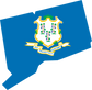 Connecticut state flag sticker in state outline shape with coat of arms details