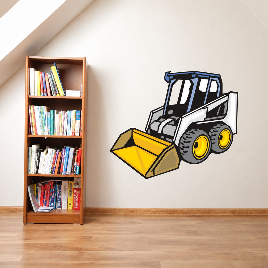 Skid Steer Loader Sticker — illustrative vinyl decal application mockup. Surrounding objects are not included.
