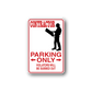 Contractor parking only sticker with red border, worker silhouette, and 'Parking Only' text