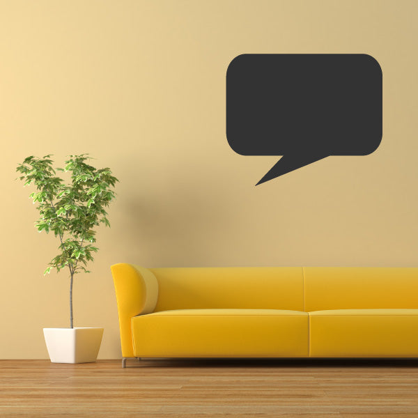 Black rounded rectangle speech bubble decal with angled tail