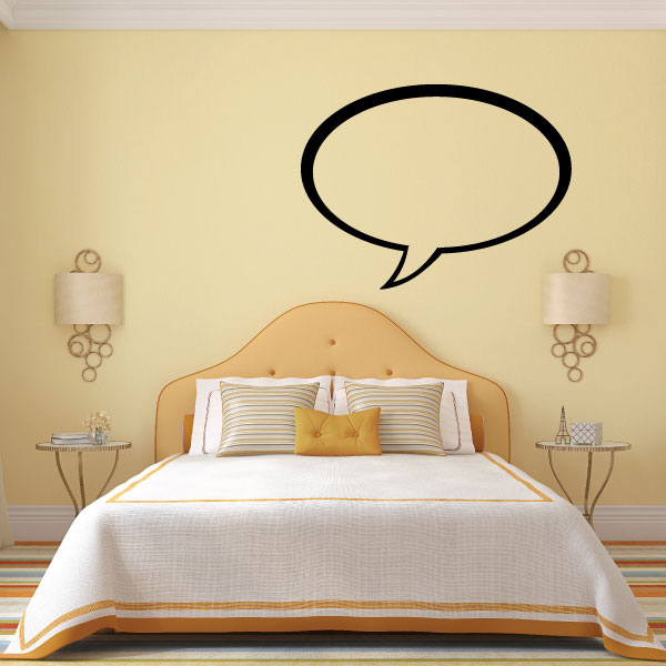 Black oval outline speech bubble wall decal with pointed tail