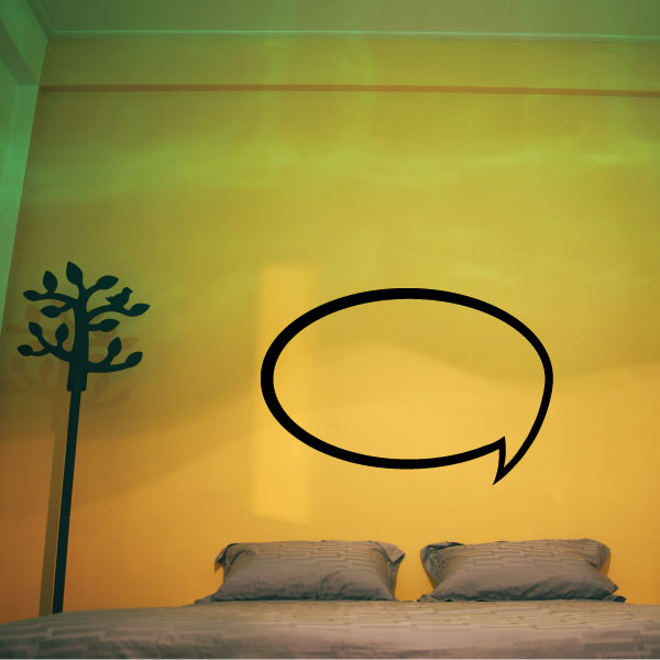 Oval outline speech bubble wall decal with rounded tail, black outline