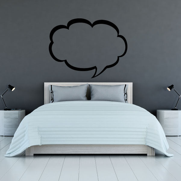 Scalloped cloud speech bubble wall decal with black outline