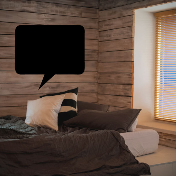 Filled speech bubble wall decal with square corners, dark black shape