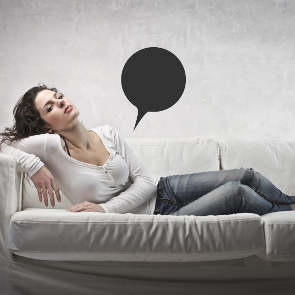 Round speech bubble wall decal with downward tail, dark