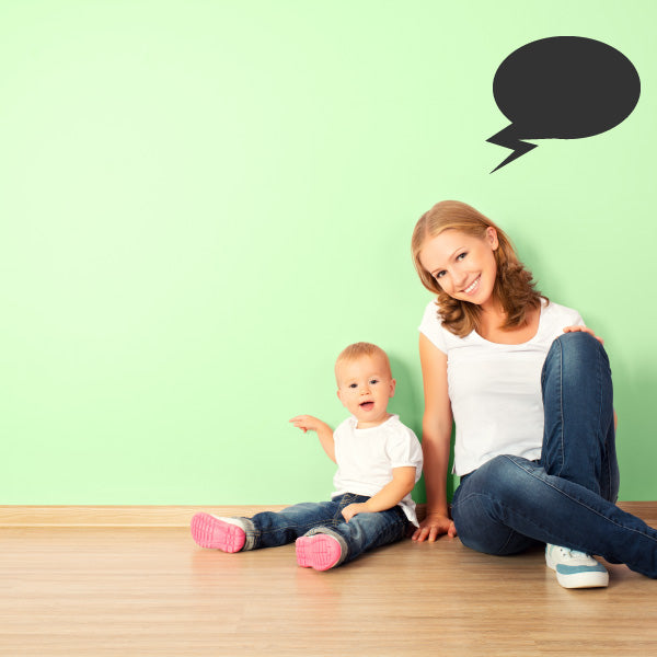 Round black speech bubble decal with jagged tail
