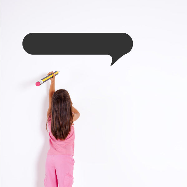 Black speech bubble decal with long tail, smooth rounded shape