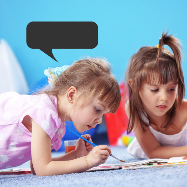 Black rounded rectangle speech bubble decal with sharp tail