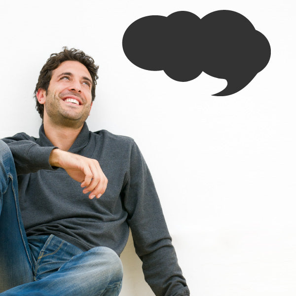 Double-lobed speech bubble wall decal, dark gray icon with two rounded speech lobes