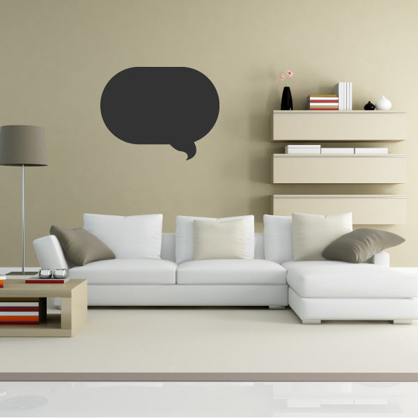 Rounded speech bubble wall decal with curved tail, dark gray, no text
