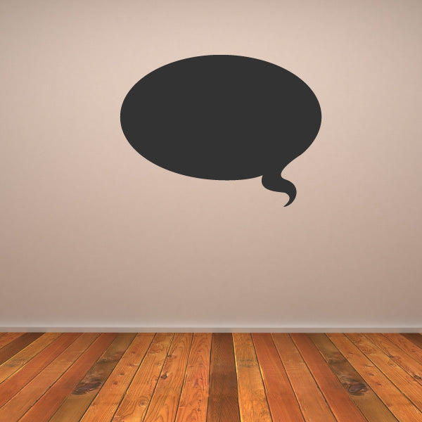 Black wide oval speech bubble decal with curled tail