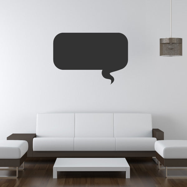 Black rounded rectangle speech bubble decal with bottom curl