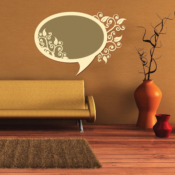Taupe floral outline speech bubble wall sticker with ornate scrollwork