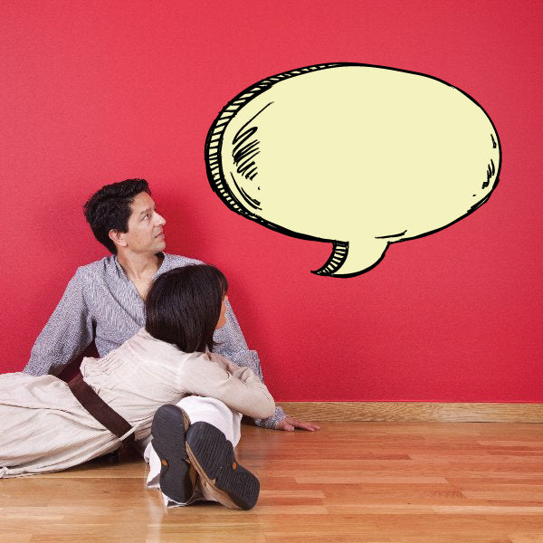 Pale yellow oval speech bubble sticker with black sketch outline
