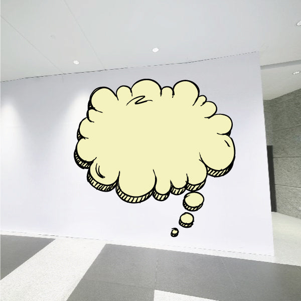 Pale yellow cloud thought bubble sticker with three dot bubble and black sketch outline