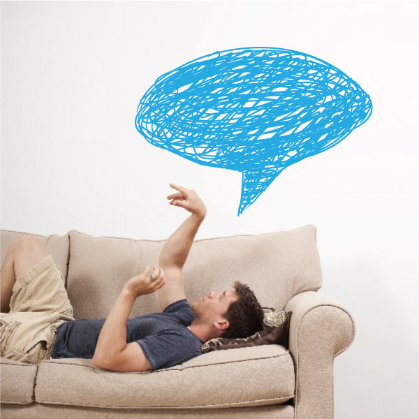 Blue scribble wide oval speech bubble sticker, bold hand-drawn style