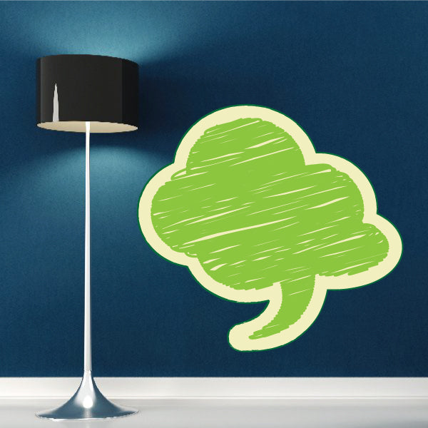 Green scribble cloud speech bubble sticker with white outline