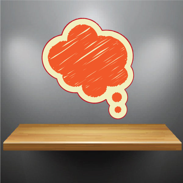 Orange-red scribble cloud thought bubble sticker with three dot tail