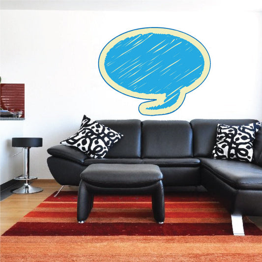 Blue oval sketch speech bubble sticker with yellow outline