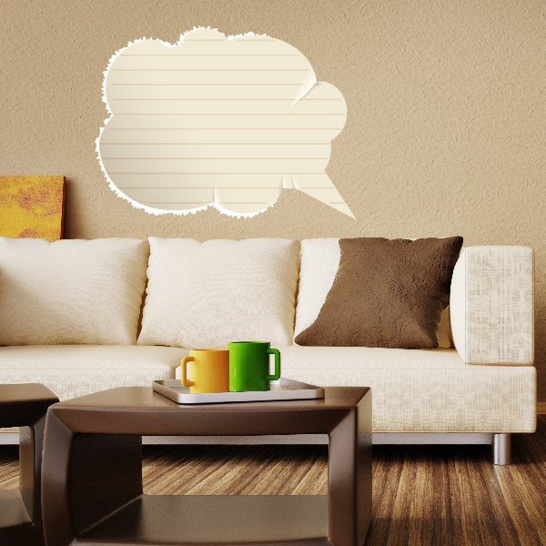 Cloud speech bubble sticker with ruled lines, white scalloped edge