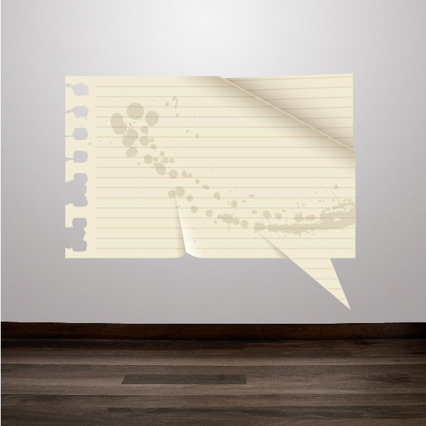 Square speech bubble sticker with grid-paper design and trailing dot accents