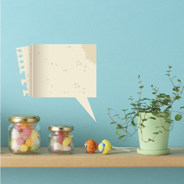 Speckled square speech bubble sticker, off-white with gold speckles
