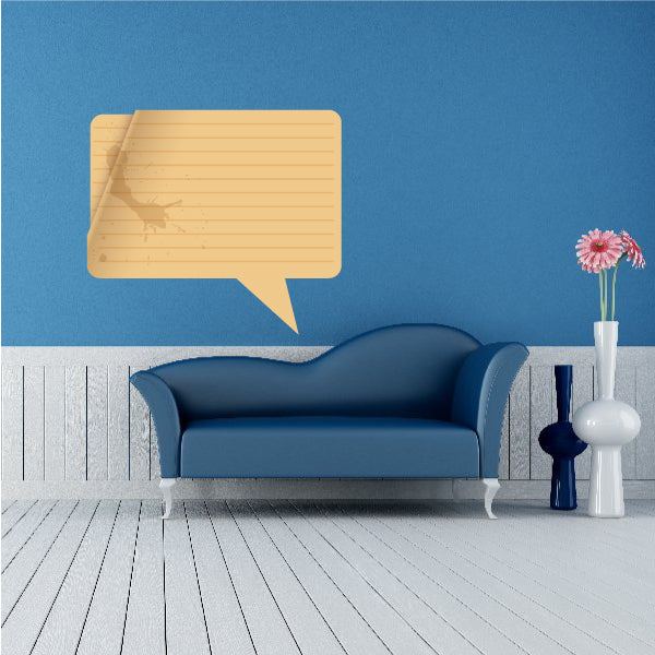 Gold ruled speech bubble rectangle sticker, rectangular bubble with lined paper design