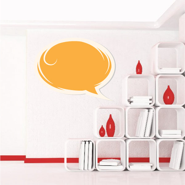 Orange speech bubble sticker with double white and orange outline