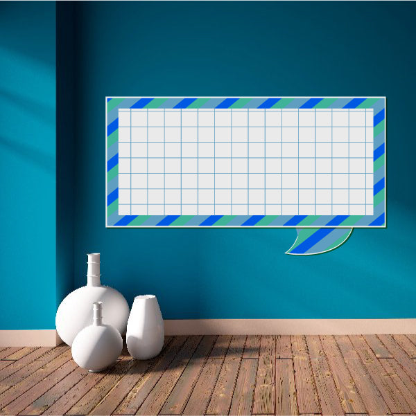 Blue grid striped speech bubble frame sticker with white center and blue border