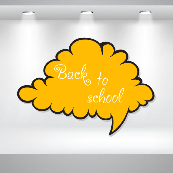 Yellow bubble sticker with 'Back to school' text on speech cloud shape