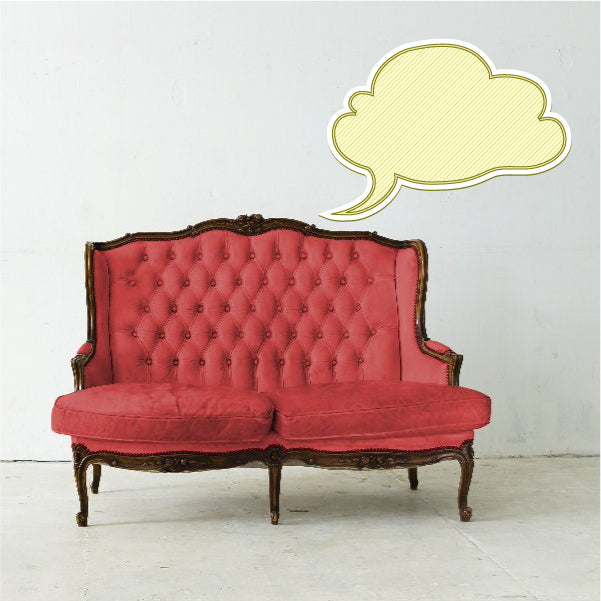 Pale yellow cloud speech bubble sticker with white outline