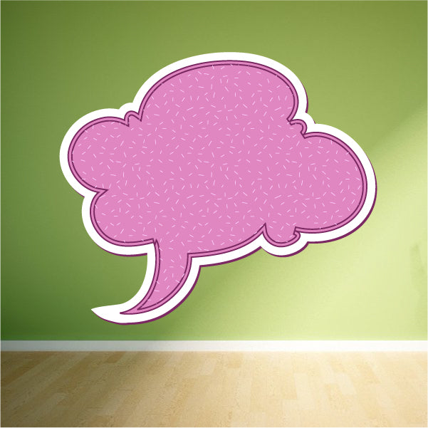 Pink dotted cloud-shaped speech bubble sticker with white outline