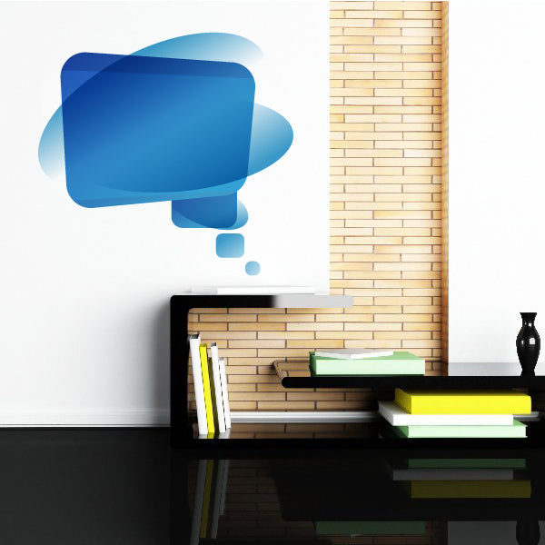 Blue layered square thought bubble wall sticker with three small dots