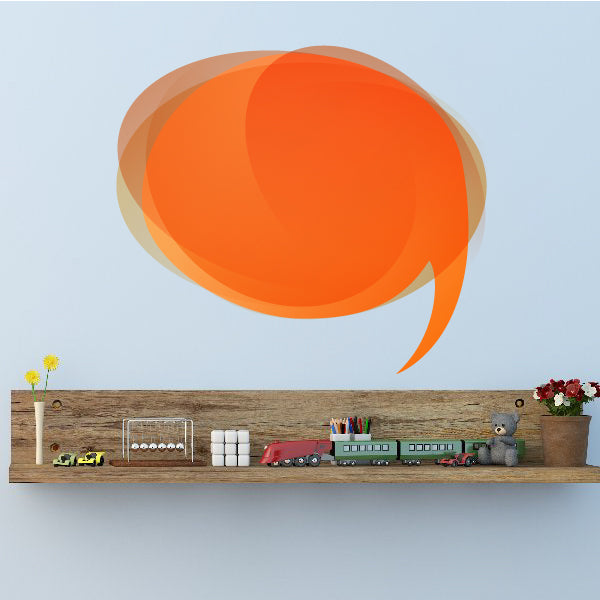 Layered orange oval speech bubble sticker with curled tail