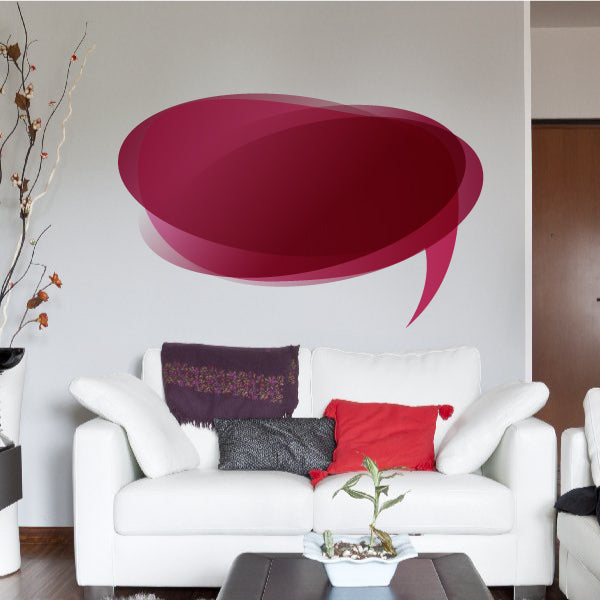 Layered burgundy oval speech bubble sticker with tail, glossy finish