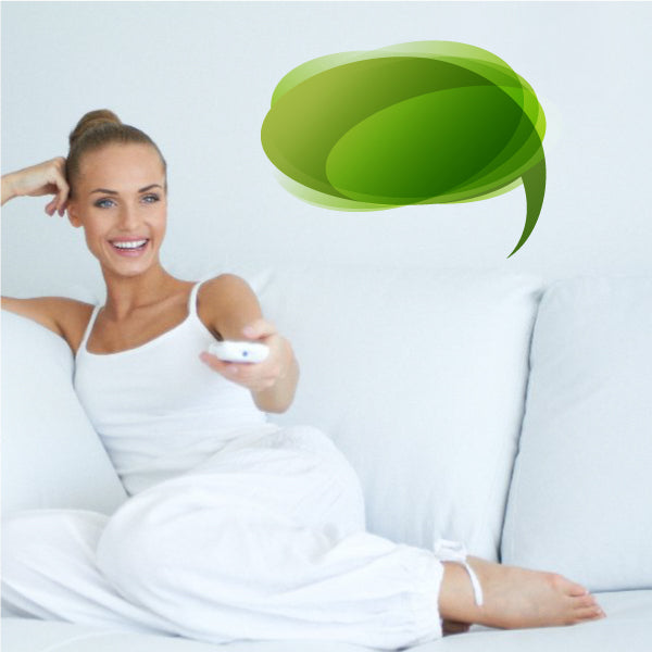 Lime green oval speech bubble sticker with layered outline and curved tail