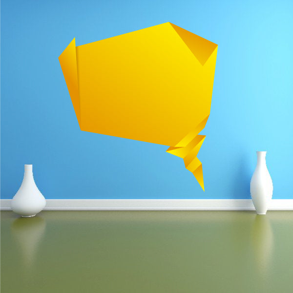 Yellow origami speech bubble sticker with angular folded paper shape