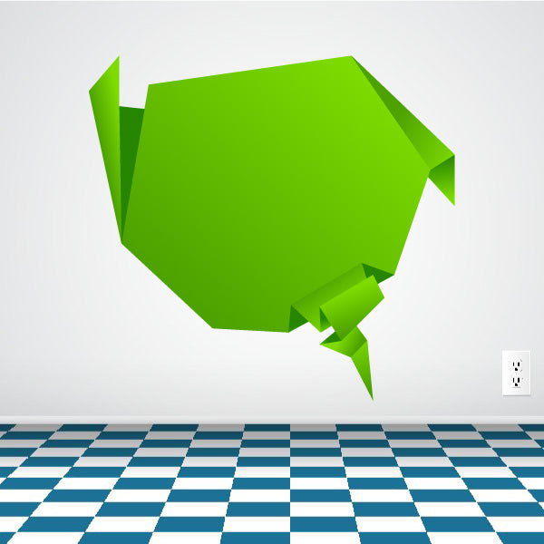 Green origami speech bubble sticker, faceted paper-style design